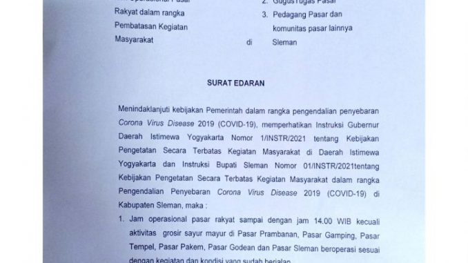 Jam Operasional Pasar Rakyat dalam Rangka Pembatasan Kegiatan Masyarakat