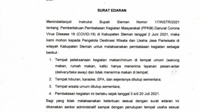 Penutupan Sementara Destinasi Wisata